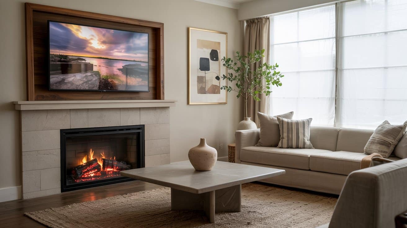Use a Frame-Style TV to Blend with Fireplace Decor