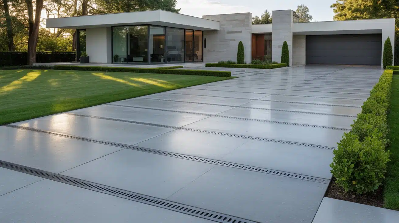 concrete with metal inlays