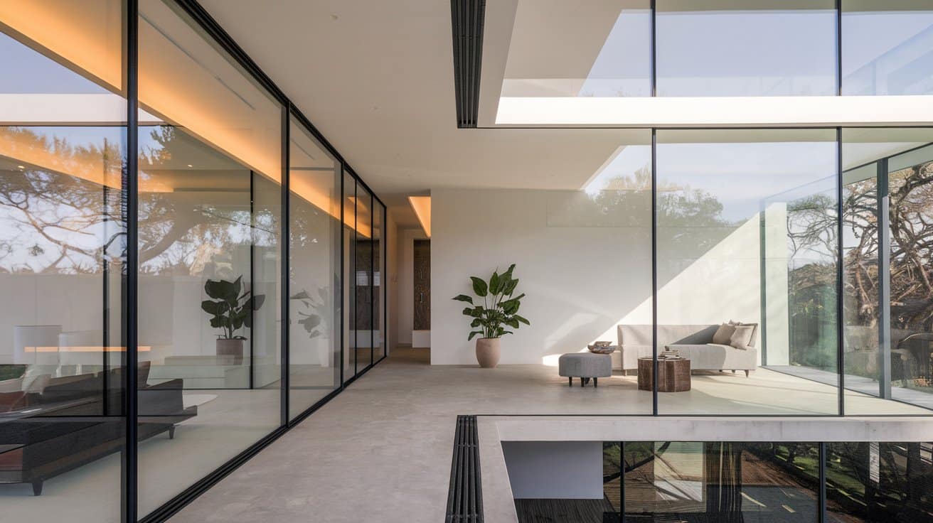 frameless glass to wall transition