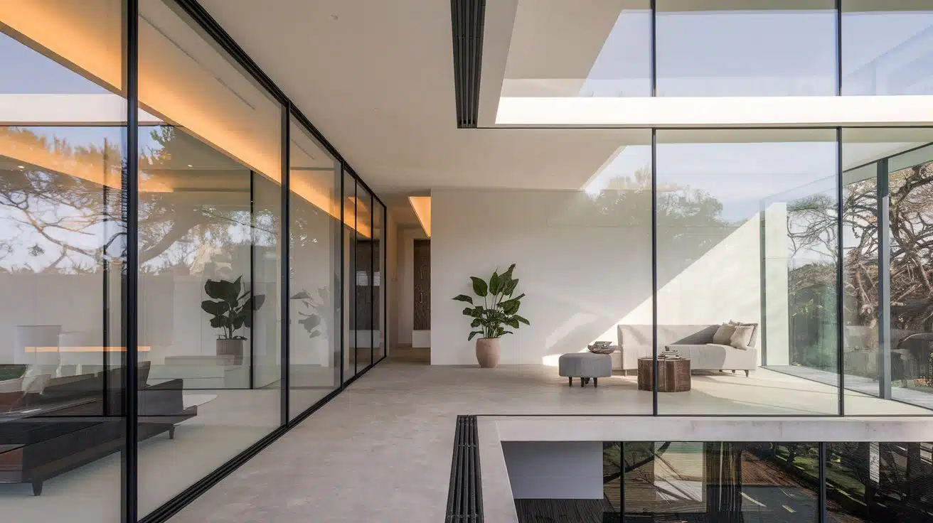 frameless glass to wall transition
