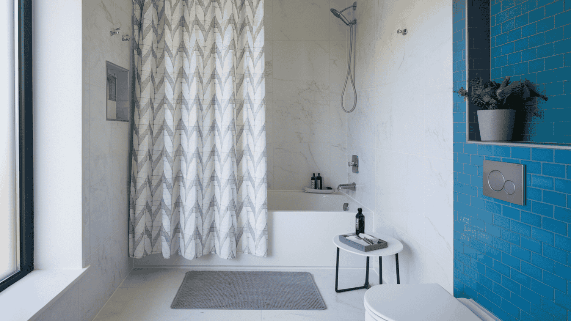 replace shower curtain and mat