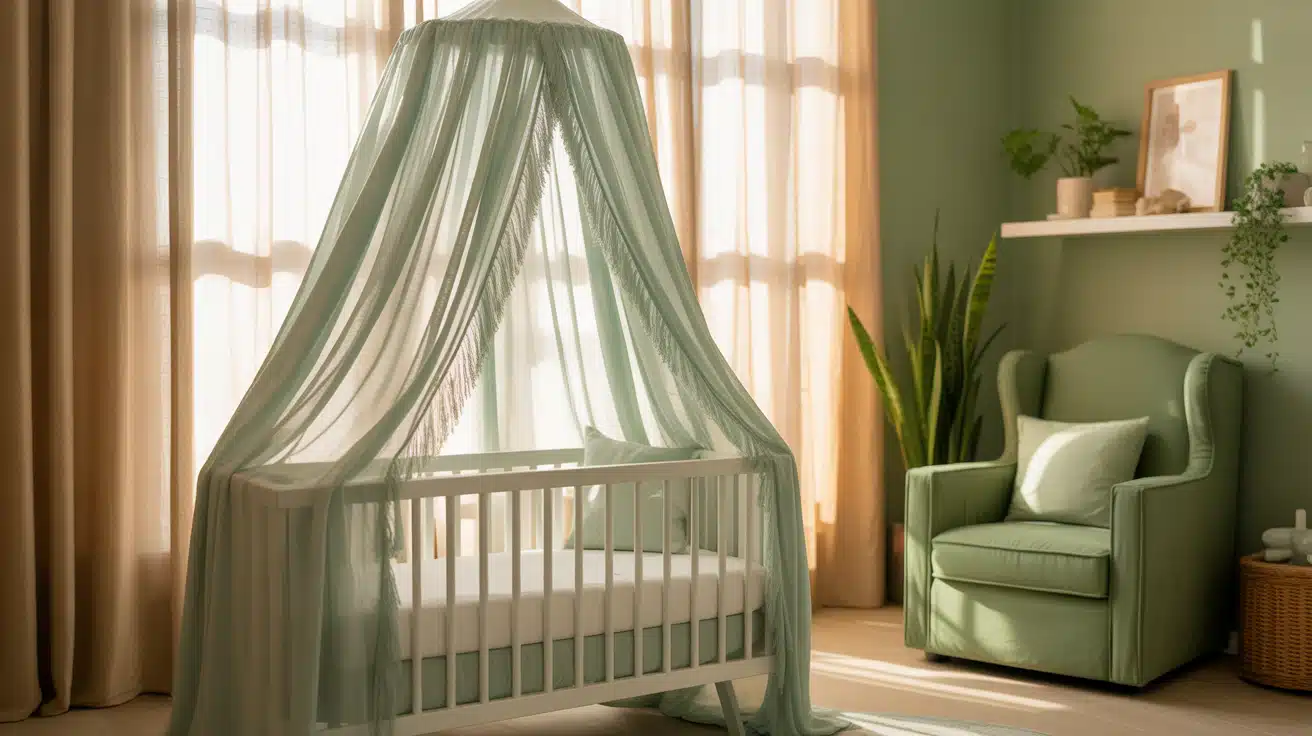 Olive Green Canopy Over the Crib