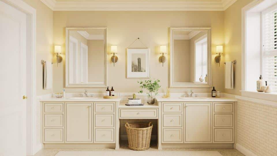 framed mirrors over double vanities