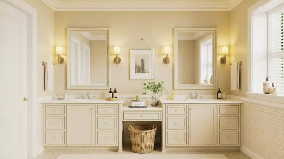 framed mirrors over double vanities