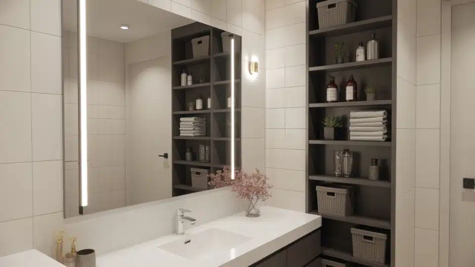 hidden storage behind mirrors