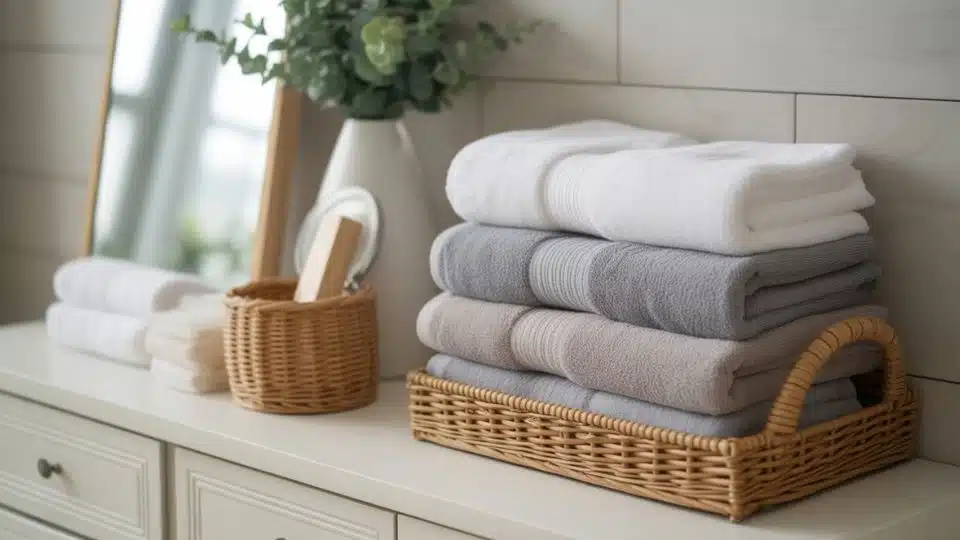 layered towels and textiles