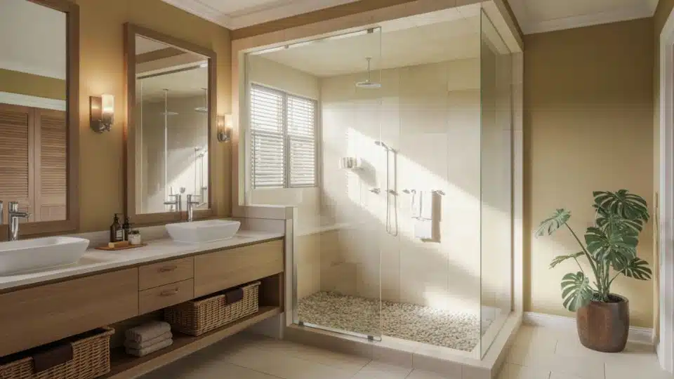 natural stone or pebble shower floors