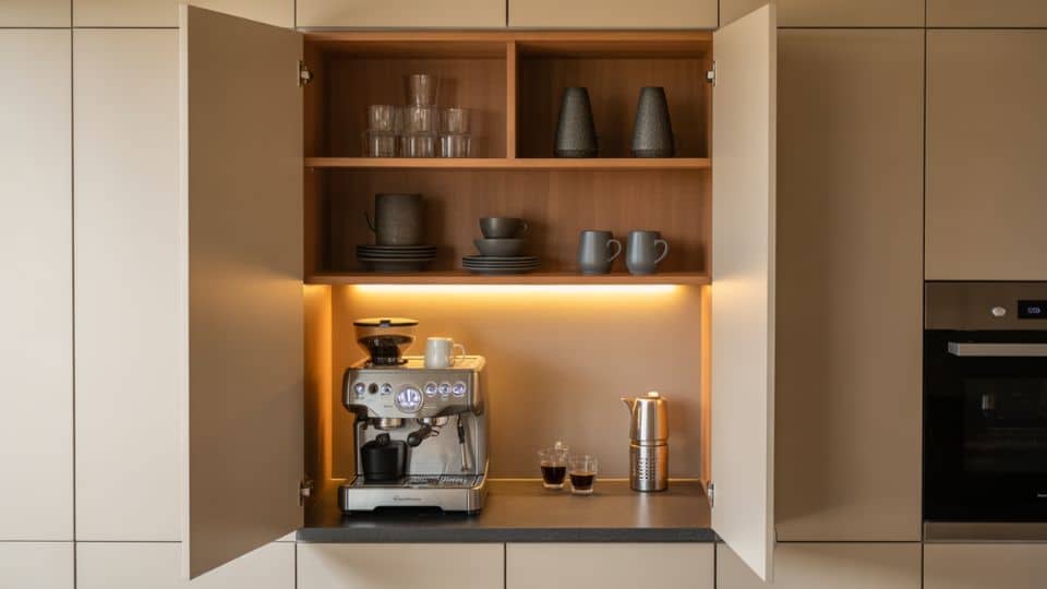 cabinet nook coffee bar