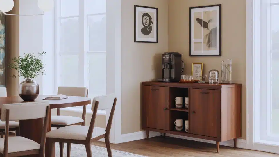 coffee bar in a dining room corner