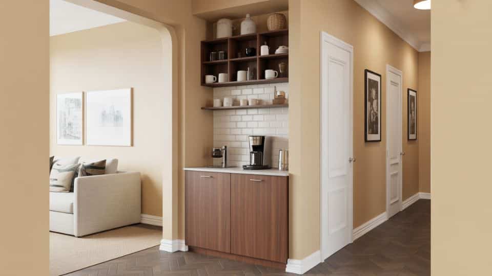 coffee bar in a hallway niche