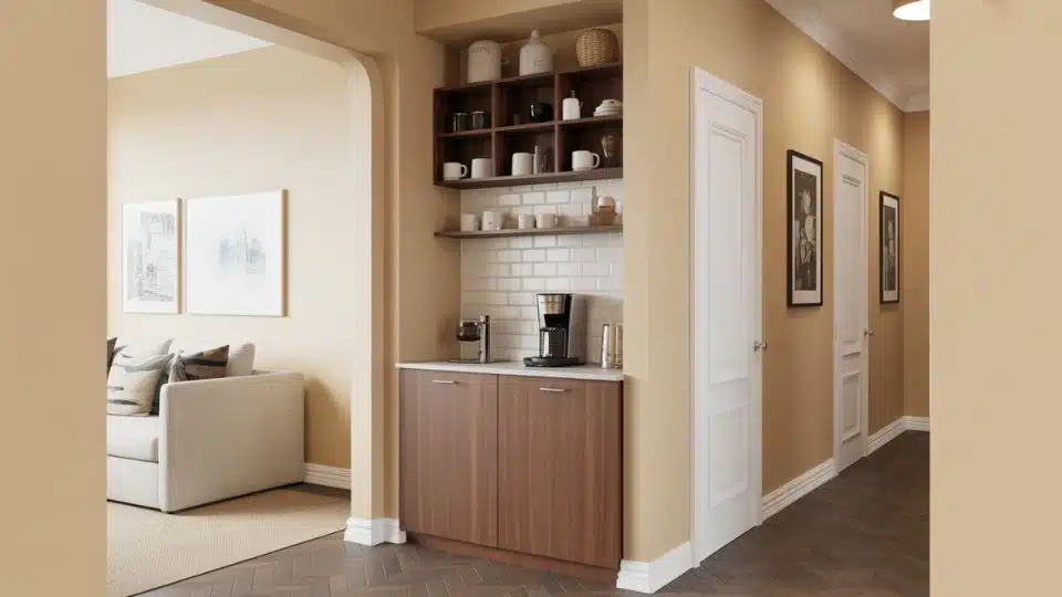 coffee bar in a hallway niche