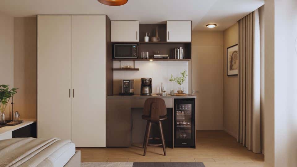 coffee bar in a studio apartment
