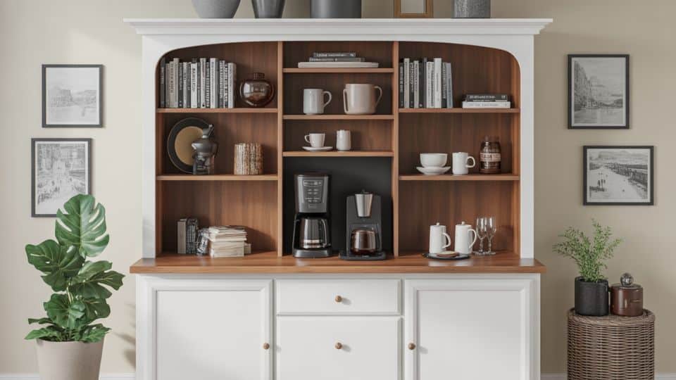 coffee bar inside a bookcase