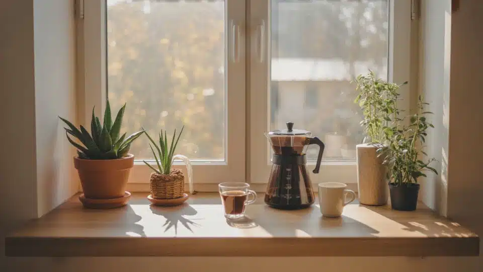 coffee bar on a windowsill