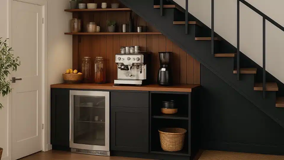 coffee bar under the stairs