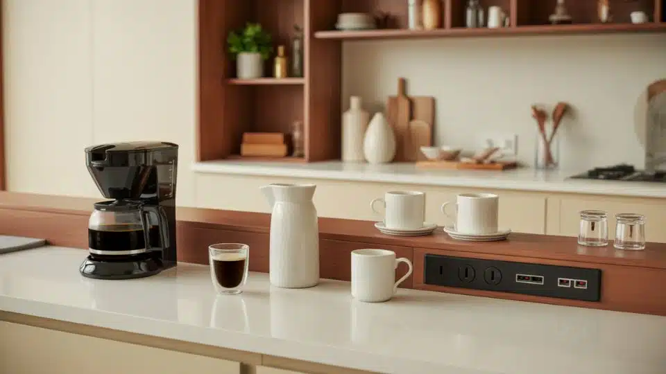 coffee station with hidden power strip