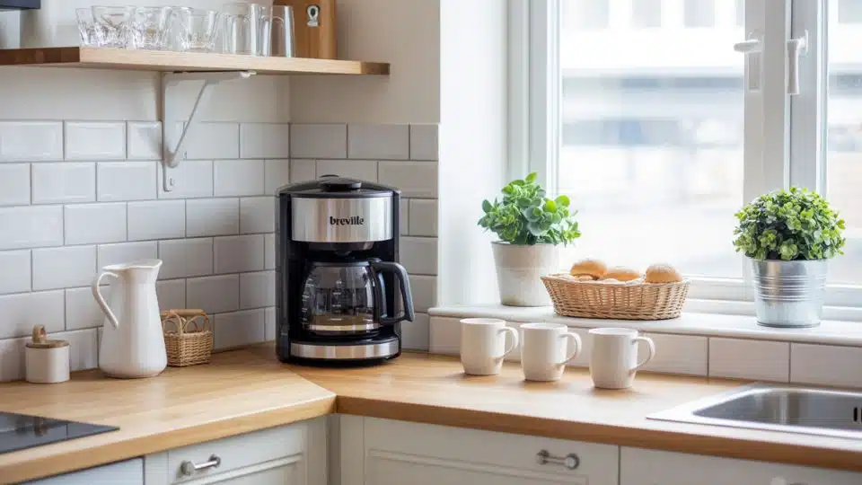 countertop corner coffee bar