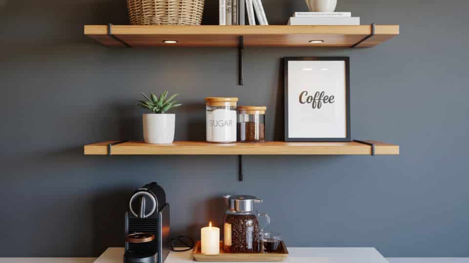 floating shelf coffee bar
