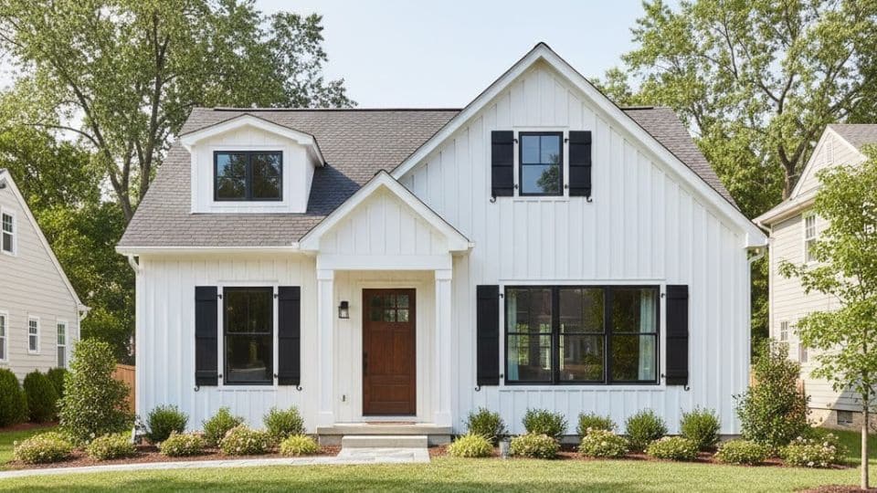 modern black shutters with contemporary hardware