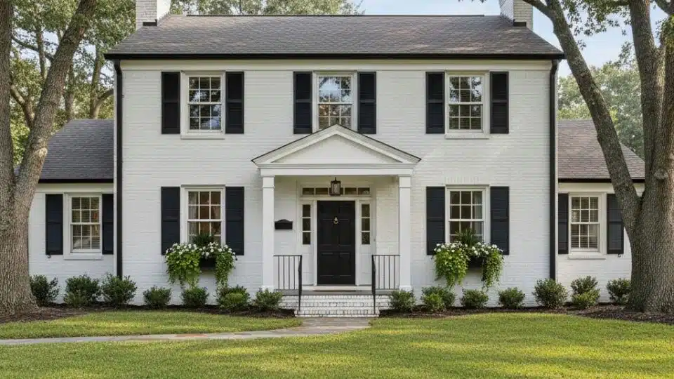 white house black trim and black roof