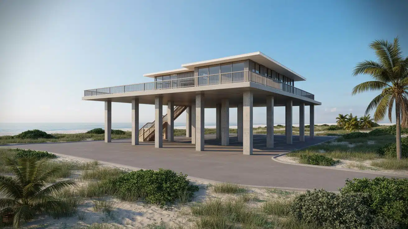 raised-beach-home-pilings-hurricane-resistant