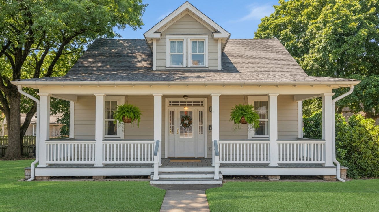 A Craftsman bungalow featuring a wide front porch with tapered columns and piers