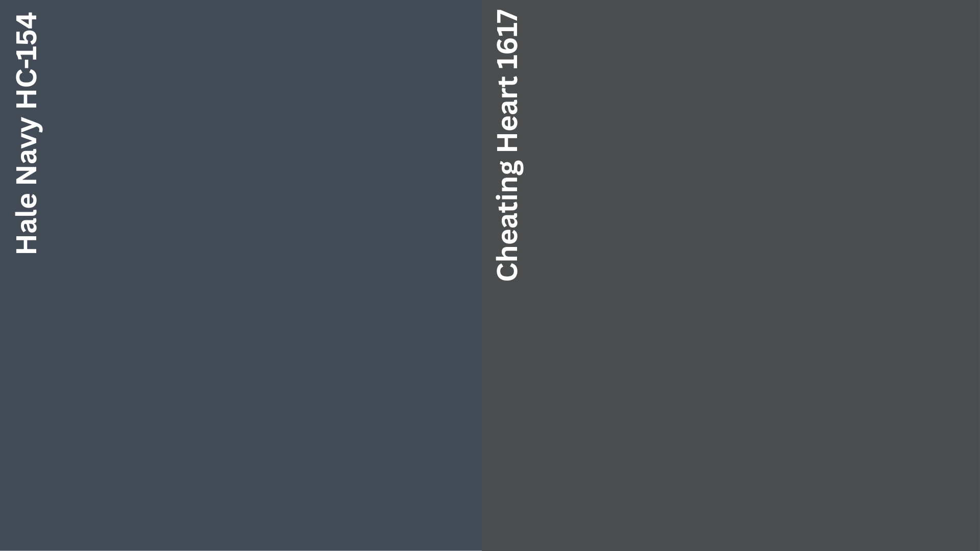Comparison of Benjamin Moore Hale Navy HC-154 and Cheating Heart 1617 exterior paint colors