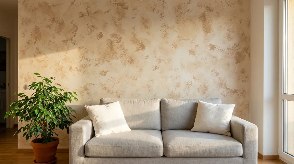 A softly textured beige wall with a warm light that highlights the delicate tones, complementing the serene atmosphere.