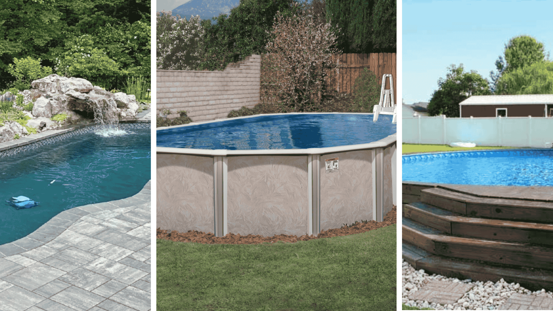 Visual comparison of in-ground, semi-ground, and above-ground backyard pools.