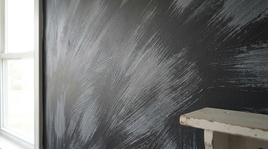A textured wall featuring a dramatic black and white brushed paint effect, creating a contemporary and artistic atmosphere.