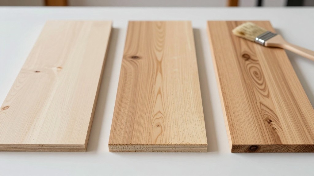 Different types of wood boards showing smooth and textured surfaces suitable for acrylic painting