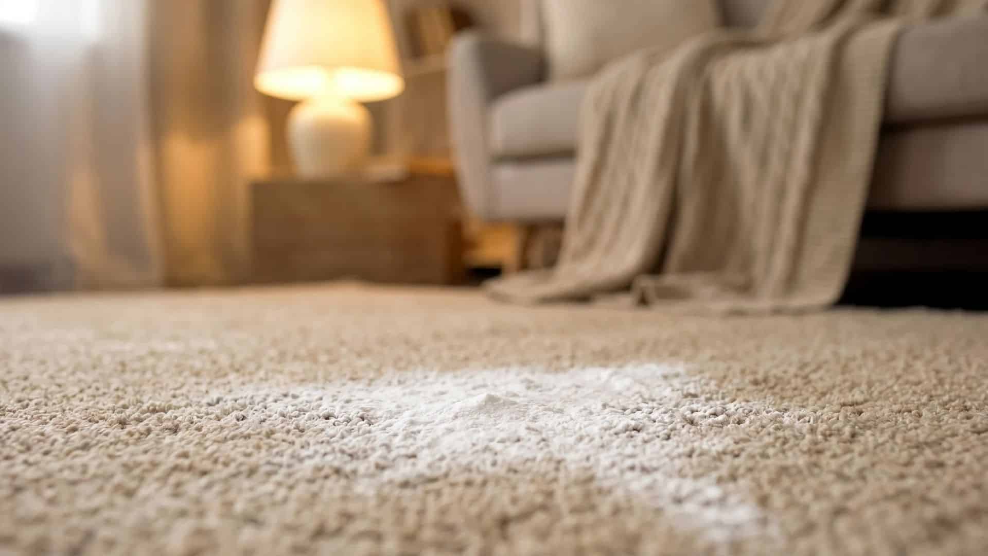Carpet with baking soda left to sit, showing how to clean carpets with baking soda for optimal results.