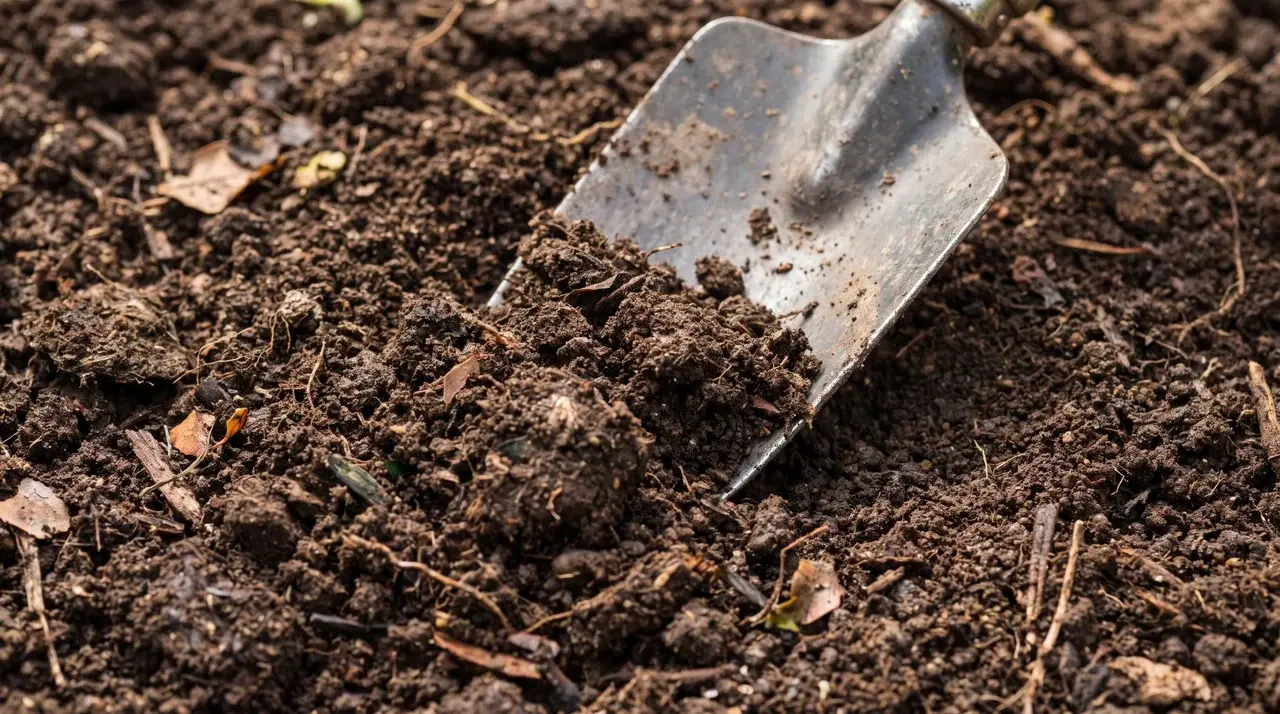 Rich dark compost soil is being prepared in a garden bed for how to start a garden successfully.