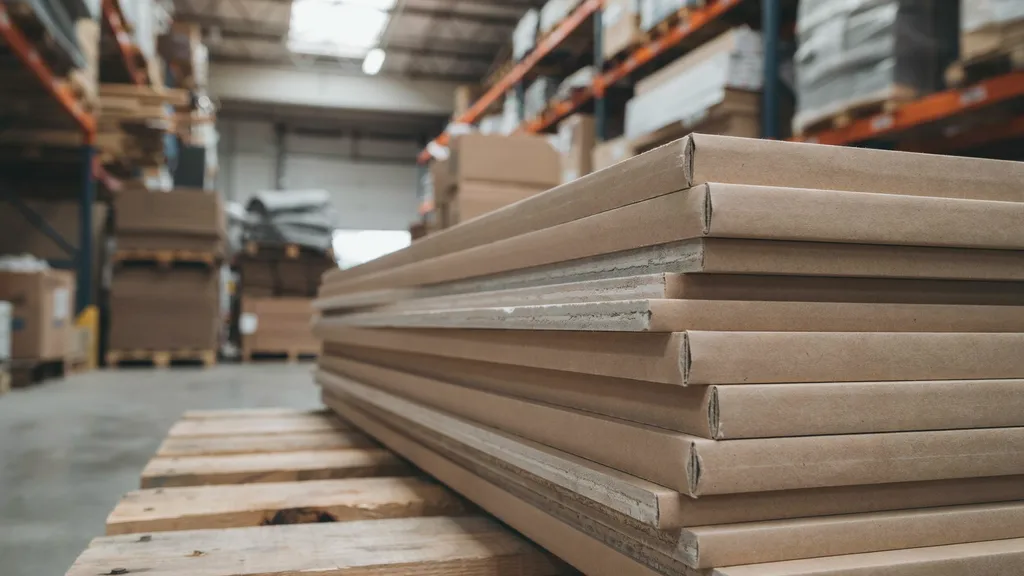 5/8 inch drywall sheets showing thicker fire-resistant panels used for ceilings and rated walls.