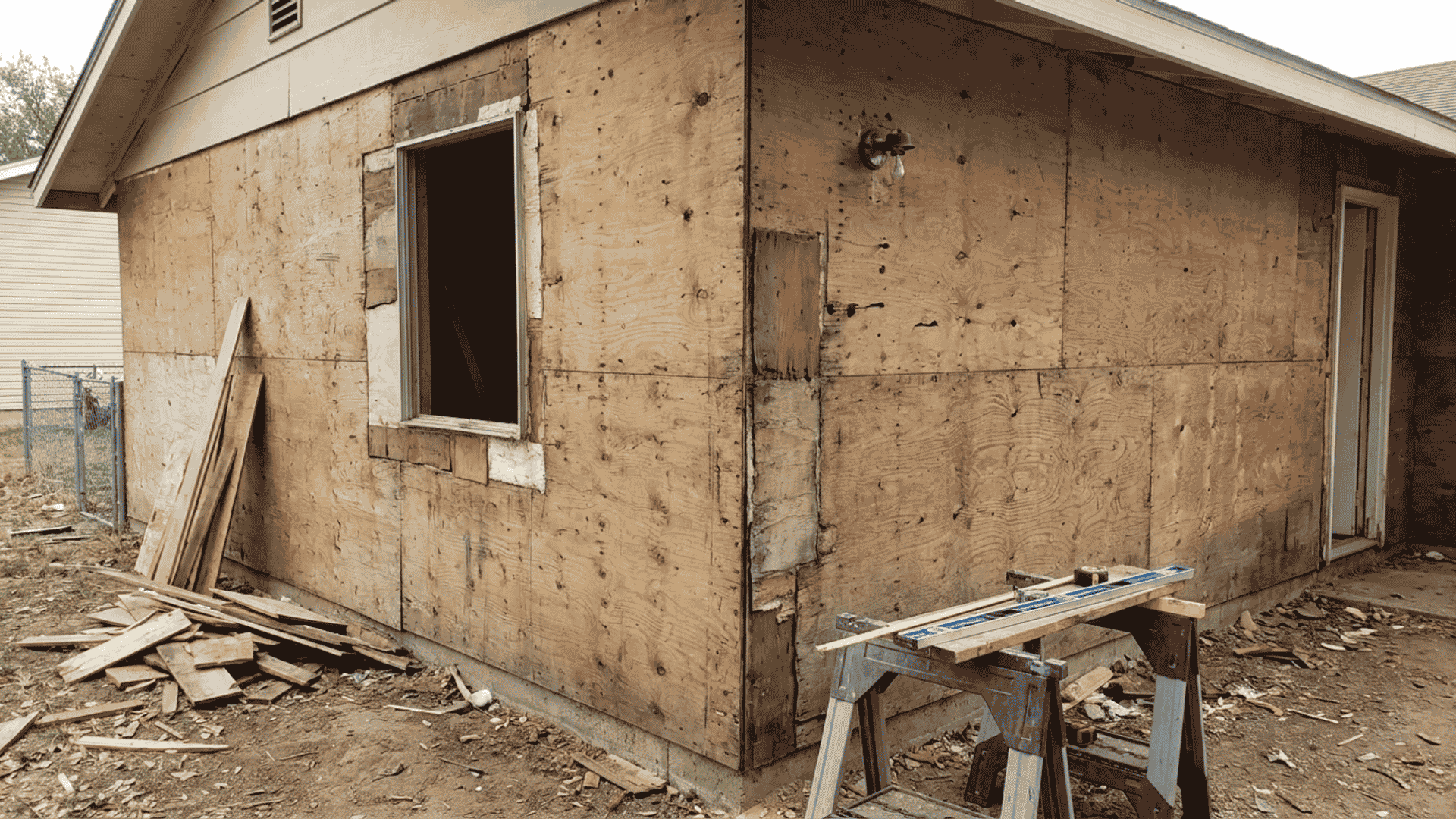 Inspecting exterior wall before installing vinyl siding