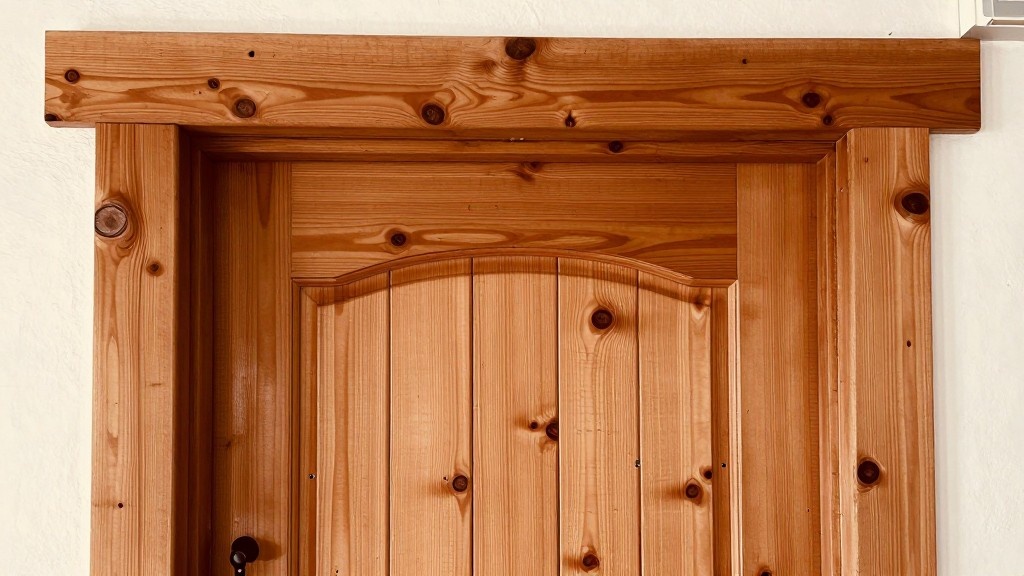 Rustic wooden door casing with knotty wood texture and natural imperfections
