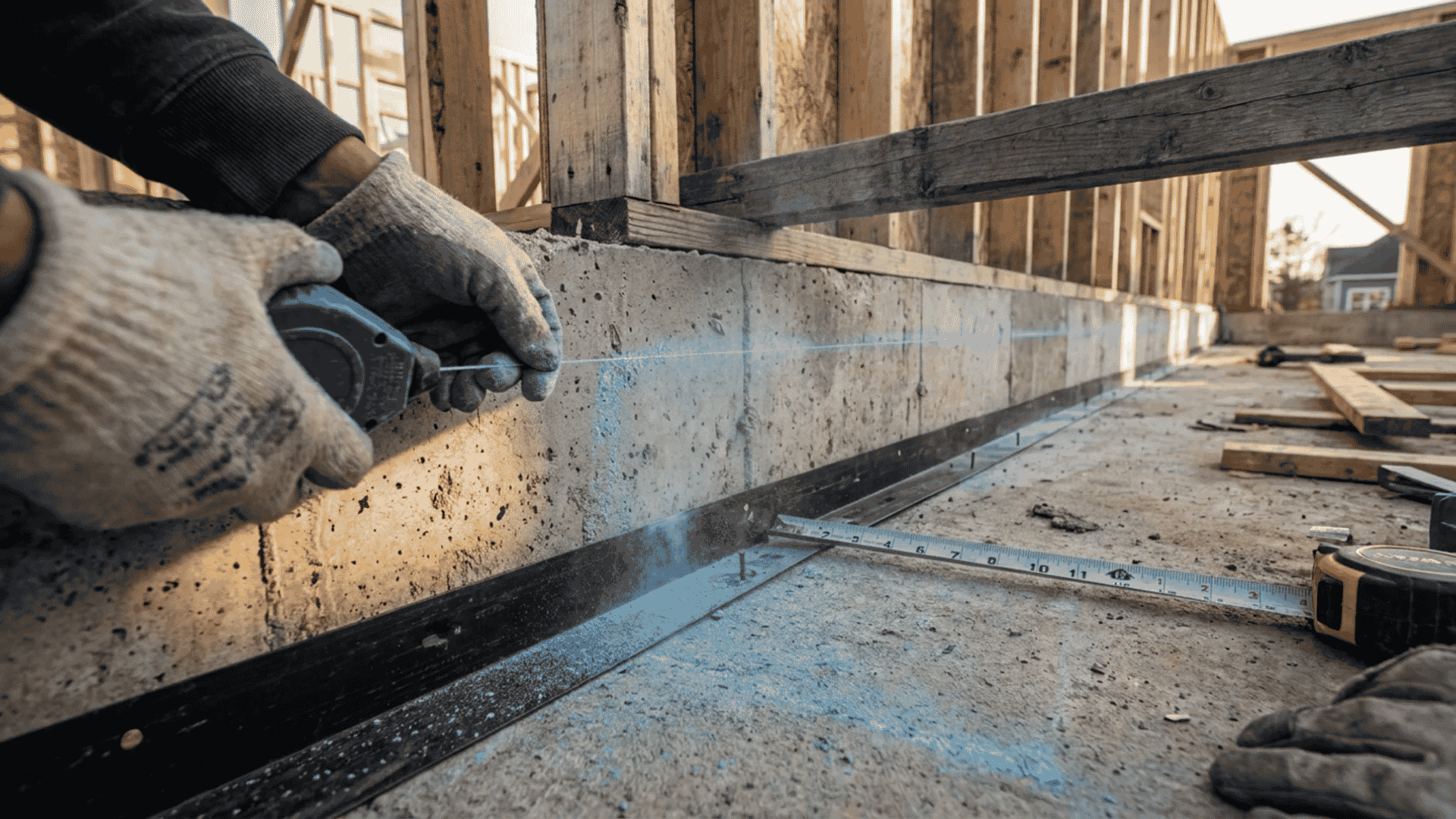 Marking chalk line for vinyl siding starter strip