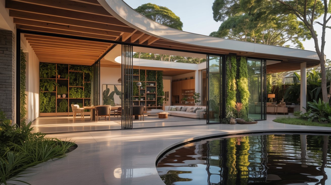 Biophilic home with indoor plants, large windows, and strong nature connection