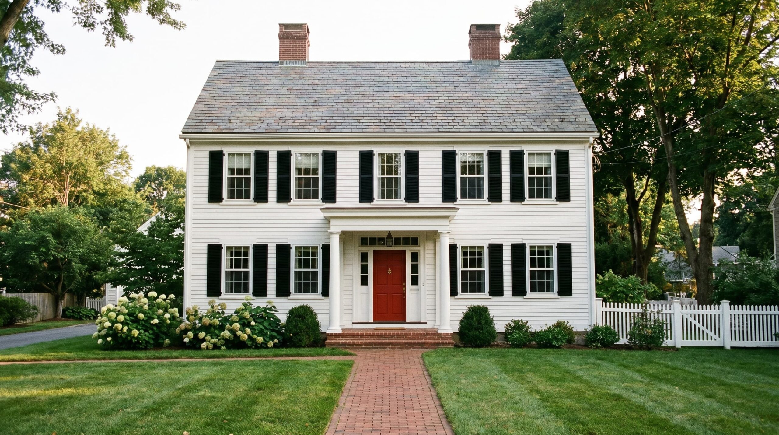 Colonial-style two-story House with symmetrical facade and centered entrance