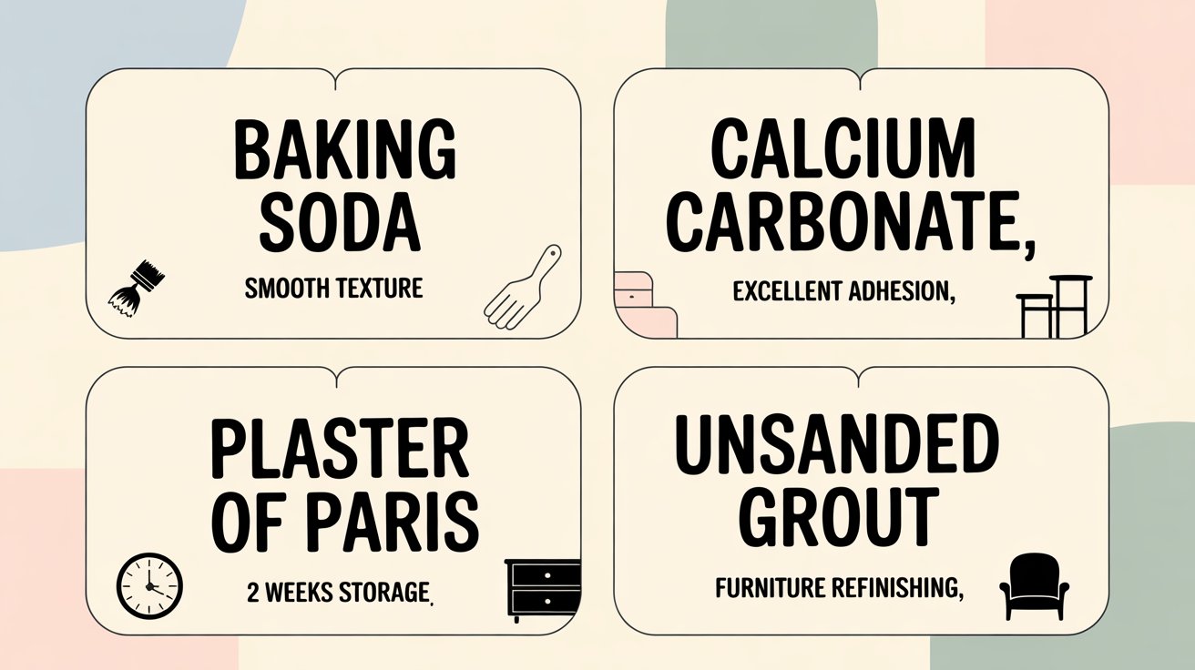 Infographic showing four DIY chalk paint recipes compared side by side, including baking soda, calcium carbonate, plaster of Paris, and unsanded grout.