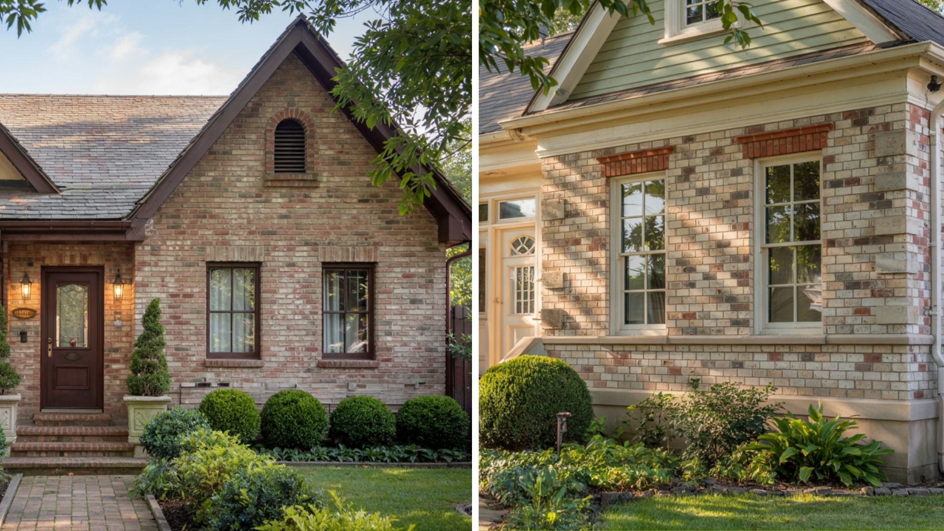 A collage showcasing multi-toned brick homes paired with complementary siding and trim colors.